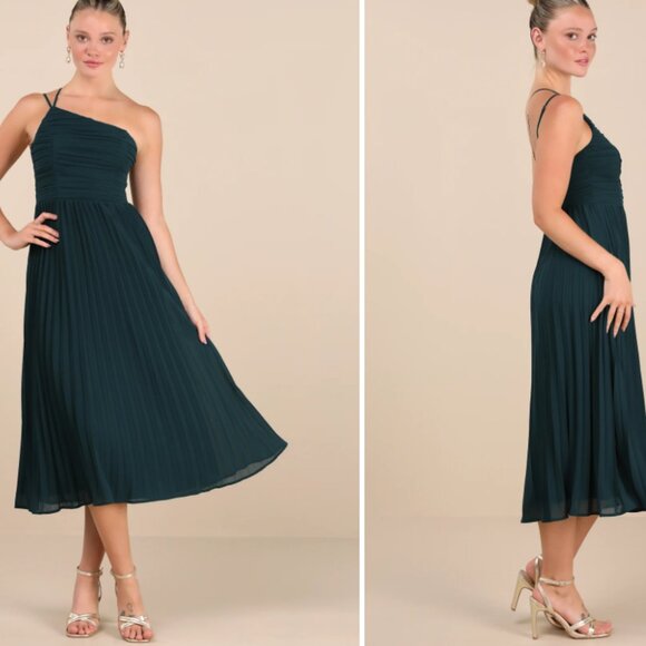 Emerald Side Strap Accordion Dress - Picture 1 of 2